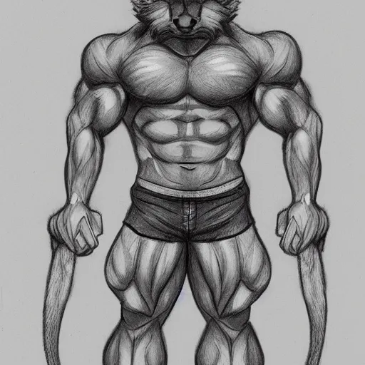 Image similar to master furry artist pencil sketch full body portrait character study of the anthro male anthropomorphic wolf fursona animal person wearing gym shorts bodybuilder at gym