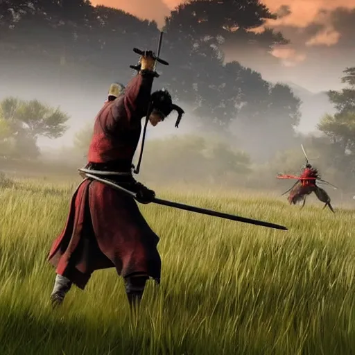 Prompt: samurai jedi, katana, field of grass, sekiro
