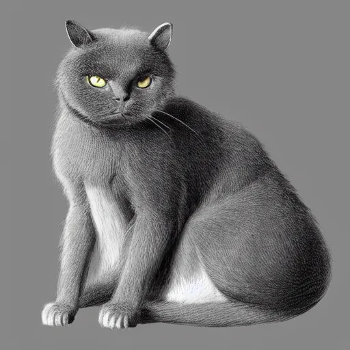 Prompt: a big indifferent looking dark grey cat with white belly, white paws and white face markings with long fur and fluffy tail sitting, intricate, elegant, highly detailed, digital painting, artstation, concept art, matte, sharp focus, illustration, art by Leonardo da vinci