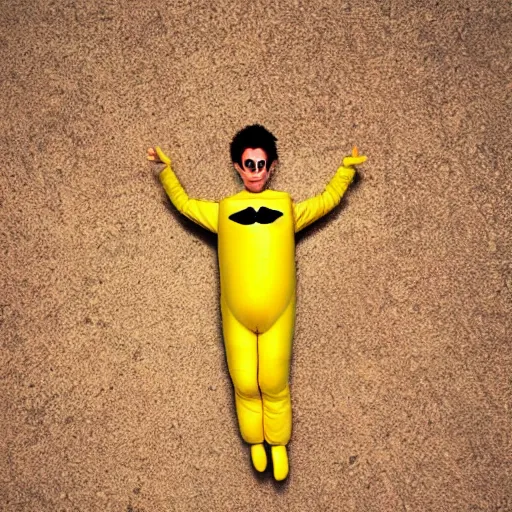 Image similar to man floating in space wearing a banana costume