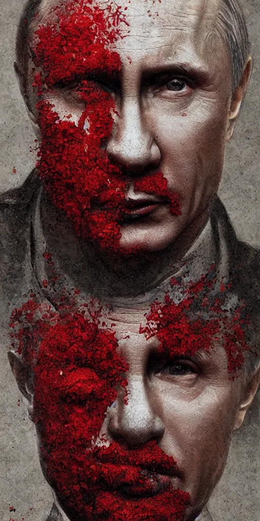 Prompt: portrait of vladimir putin's face made up of bloodworms, james gurney, greg rutkowski, photorealistic, hyperdetailed