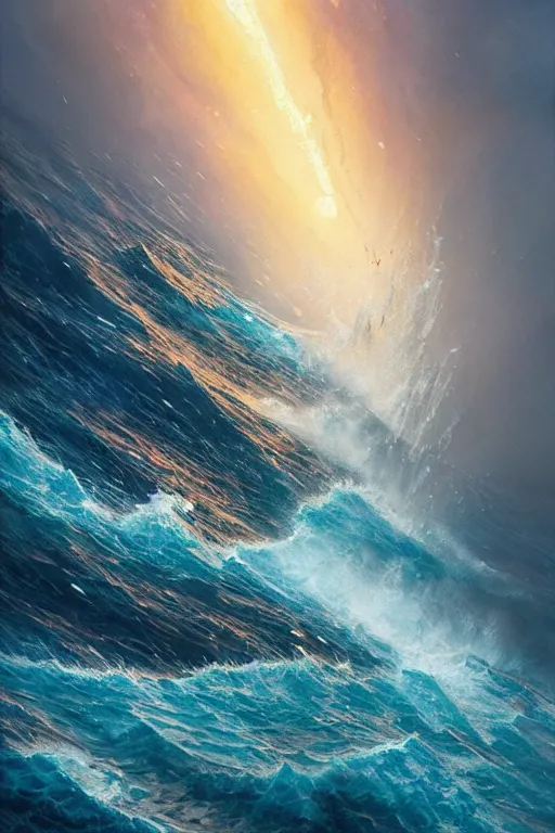 Prompt: Turbulent ocean of blood that catches fire, Stephen Bliss, Greg Rutkowski, Loish, Rhads, ferdinand knab, Makoto Shinkai rossdraws, Tom Bagshaw, global illumination, radiant light, detailed and intricate environment