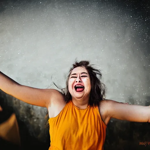 Image similar to happy world 50mm award winning photo of a person being happy dramatic photo, emotional, laughter and glee, inspiration, beautiful photography, cinematic, close up,