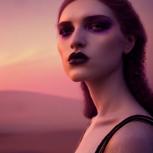 Image similar to photographic portrait of a stunningly beautiful renaissance goth female in soft dreamy light at sunset, contemporary fashion shoot, by edward robert hughes, annie leibovitz and steve mccurry, david lazar, jimmy nelsson, breathtaking, 8 k resolution, extremely detailed, beautiful, establishing shot, artistic, hyperrealistic, beautiful face, octane render