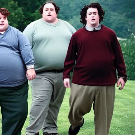 Prompt: Fat versions of Harry, Ron, and Hermionie