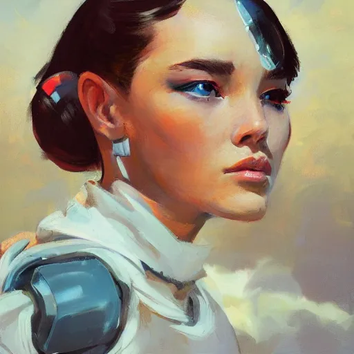 Image similar to Greg Manchess portrait painting of a robotic girl, medium shot, asymmetrical, profile picture, Organic Painting, sunny day, Matte Painting, bold shapes, hard edges, street art, trending on artstation, by Huang Guangjian and Gil Elvgren and Sachin Teng