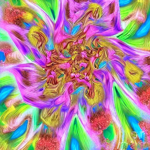 Prompt: Digital art. This illustration is a large canvas, covered in a wash of color. In the center is a cluster of flowers, their petals curling and twisting in on themselves. The effect is ethereal and dreamlike, and the overall effect is one of serenity and peace. cool by John James Audubon extemporaneous