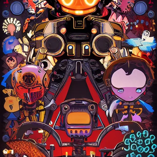 Image similar to Automaton, fire spirit, K-VRC, Love Death and robots, Pathfinder, Robot, Overload, art by Graey Erb, full shot, pop art