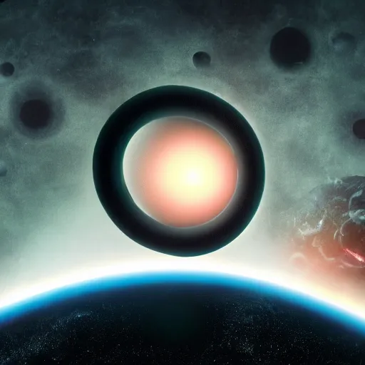 Image similar to a black hole dematerializing planet earth, high detail, octane render, Ray tracing, cinematic