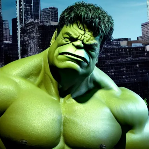 Image similar to Bernie Sanders cast as The Hulk, still from marvel movie, hyperrealistic, 8k, Octane Render,