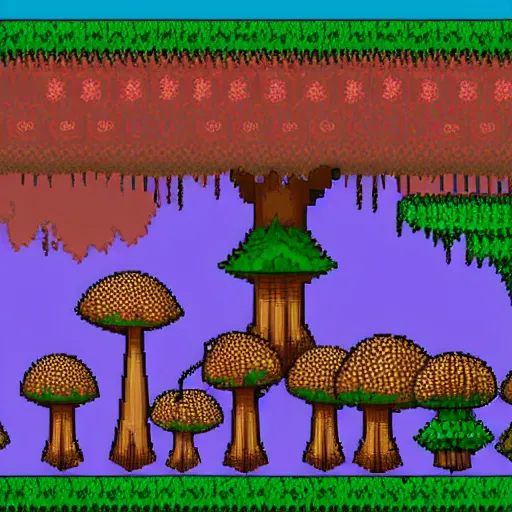 Image similar to A beautiful mushroom cave, pixel art