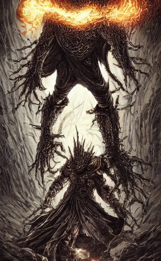 Prompt: dark souls and elden ring bosses, marvel movie poster, hyper detailed, 8 k, trending on artstation, by junji ito