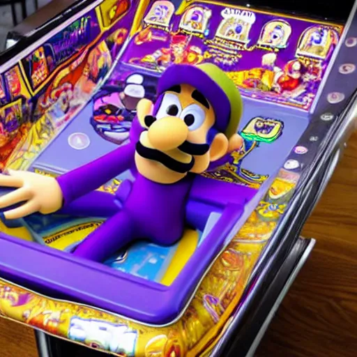 Prompt: product photo of Waluigi Pinball