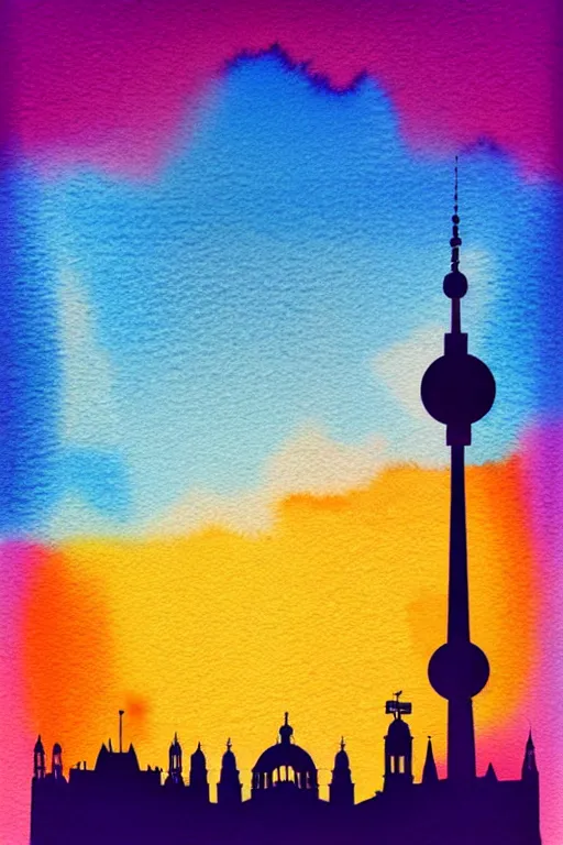 Image similar to minimalist watercolor art of berlin skyline at sunset, illustration, vector art