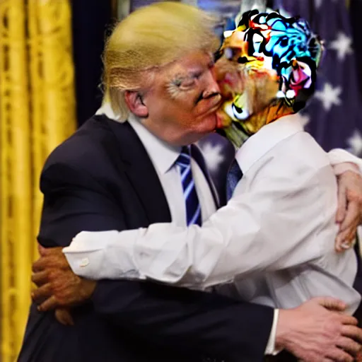 Image similar to donald trump hugging barack obama tenderly