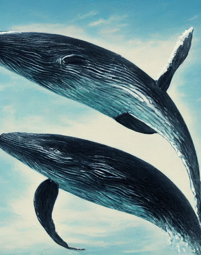 Prompt: high detail painting of a humback whale jumping out of water