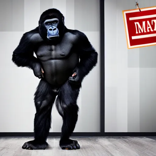 Image similar to a gorilla dressed as a businessman, advertisement