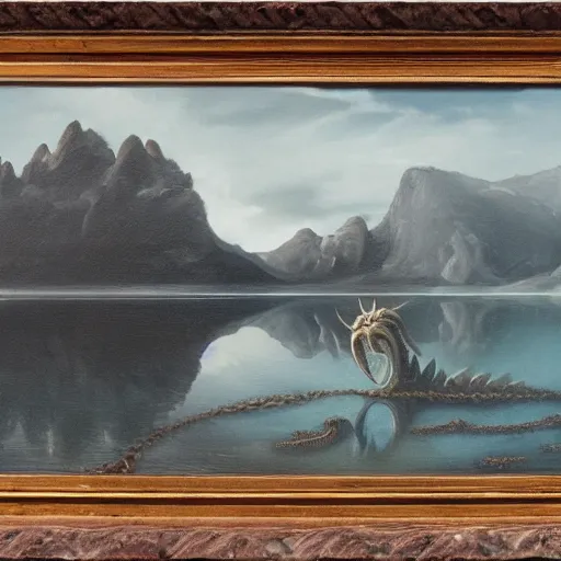 Image similar to crab monster in the lake, matte painting, detailed, elden ring, oil on canvas