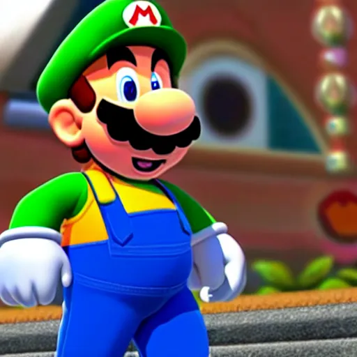 Prompt: extremely zoomed-in photo of Super Mario looking surprised