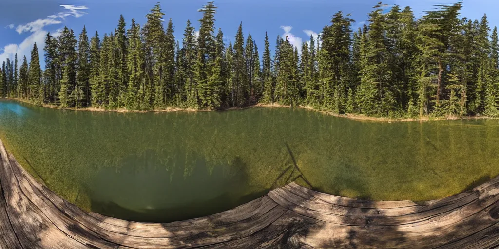 Prompt: stereo 3 6 0 panorama of a canadian lake