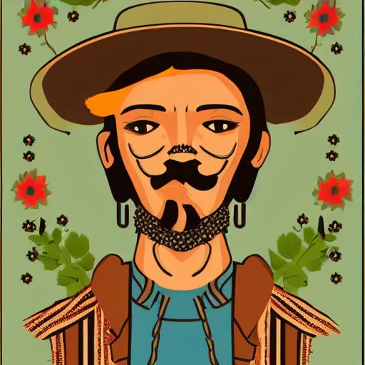 Image similar to mexican vaquero, persian folklore illustration