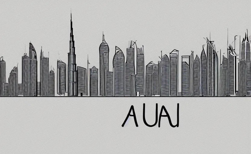 Image similar to minimalist outline drawing of dubai skyline on canvas