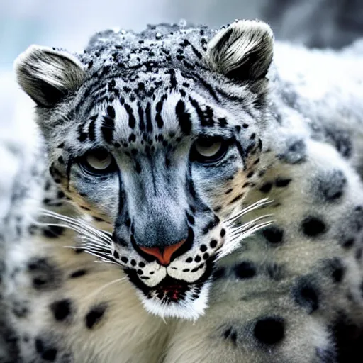 Prompt: Snow leopard smoking a joint, smoke clouds, award-winning photo