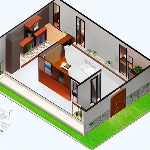 Image similar to an isometric interior design of a modern house