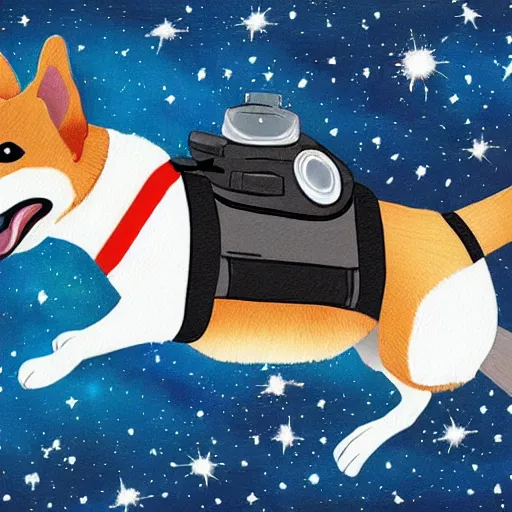 Image similar to a corgi cosmonaut in space, beautiful digital painting