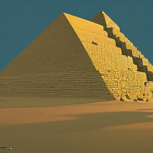 Prompt: ancient snow white pyramids. Cinematic lighting. Art by moebius
