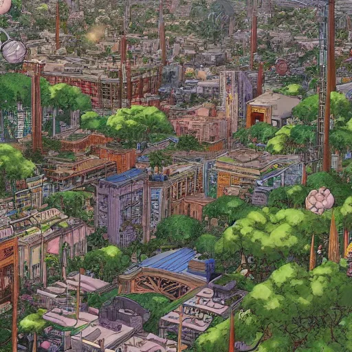 Prompt: city mixed with a magical forest, anime, by katsuhiro otomo, highly detailed, artstation, high resolution