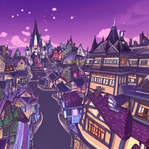 Image similar to Twilight Town from Kingdom Hearts except it’s a sprawling metropolis