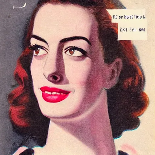 Image similar to “Anne Hathaway portrait, color vintage magazine illustration 1950”