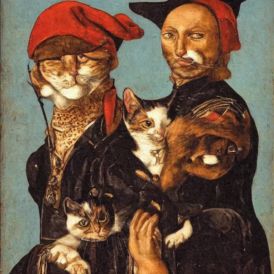 Image similar to portrait of a single cat pirate portrait, painting, 16th century