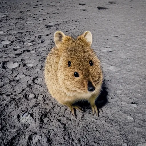 Image similar to an quokka on the surface of the moon, 🌕, canon eos r 3, f / 1. 4, iso 2 0 0, 1 / 1 6 0 s, 8 k, raw, unedited, symmetrical balance, wide angle