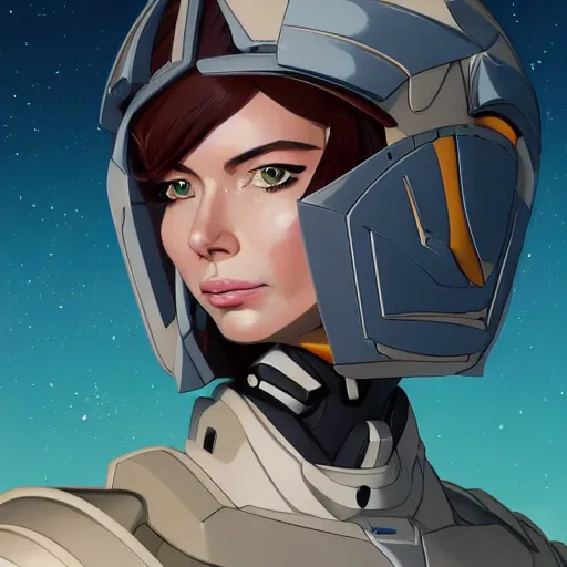 Image similar to a portrait of a stunning beautiful elite lena headey gundam pilot, with an intricate, detailed, urban inspired hiphop afro futuristic helmet, vector behance hd jesper ejsing, rhads, makoto shinkai, lois van baarle, ilya kuvshinov, rossdraws, hd, 3 2 k, ilya kuvshinov, gustav klimt