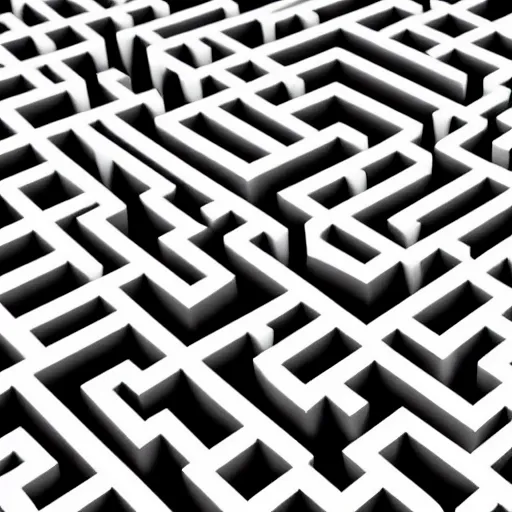 Image similar to people lost in a maze surreal painting monochrome isometric