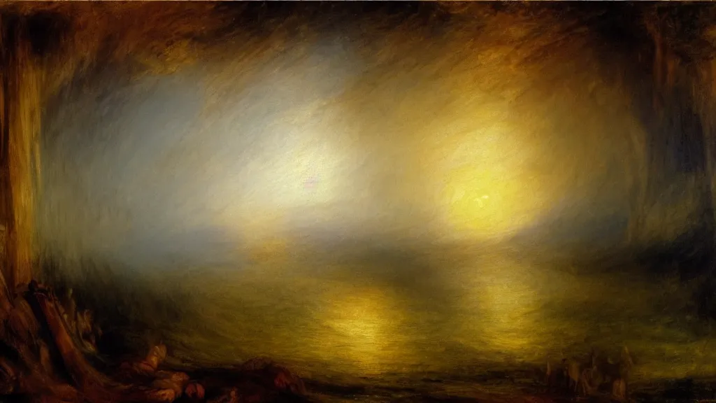 Prompt: uncanny valley in the style of j. m. w. turner, oil on canvas