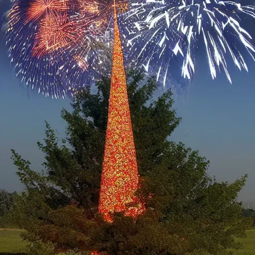 Prompt: a tree with fireworks for leaves