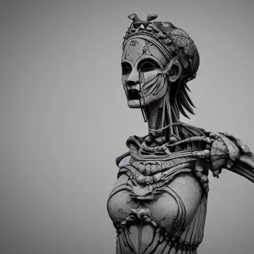 Prompt: goddess statue with skeletal face, dramatic atmosphere, 4 k, unreal engine