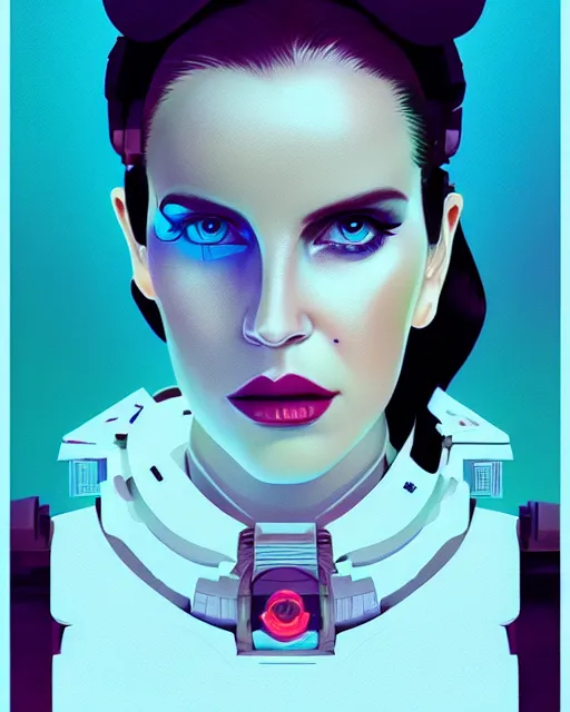 Image similar to portrait of lana del rey as a cyborg. intricate abstract. intricate artwork. by tooth wu, wlop, beeple, dan mumford. octane render, trending on artstation, greg rutkowski very coherent symmetrical artwork. cinematic, hyper realism, high detail, octane render, 8 k, iridescent accents