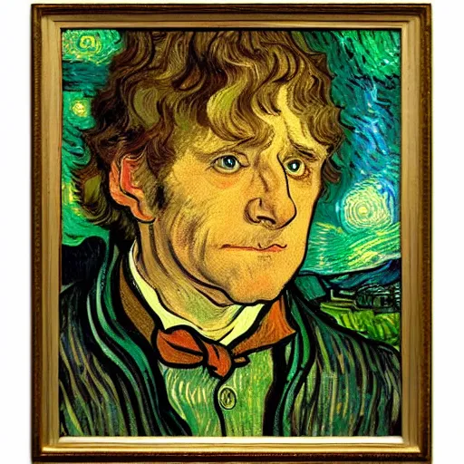 Prompt: a portrait of bilbo baggins by van gogh