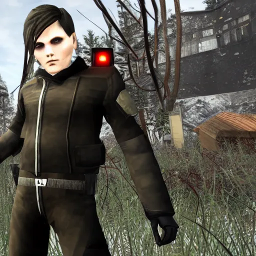 Prompt: a screenshot of Gerard Way in Half-Life 2