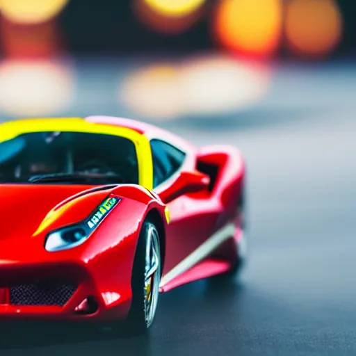 Image similar to micro machines, Ferrari 488, bokeh, macro photography