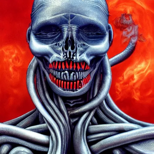 Prompt: the universe is anatomically correct, hyperrealistic rendering, h. r. giger, perfection, red and blue, smoke in air, scary, beautiful, high detail, cinematic