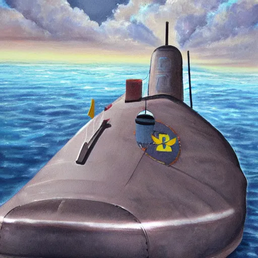 Image similar to oil painting picturing the inside of a submarine