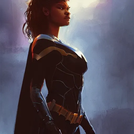 Image similar to Zendaya as DC's Batman, hd, artwork by greg rutkowski