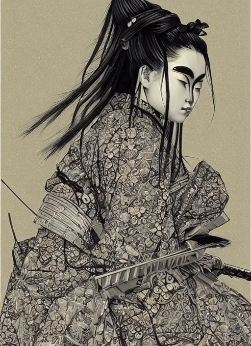 Image similar to Samurai goddess painting by Dan Hillier, trending on artstation, artstationHD, artstationHQ, 4k, 8k