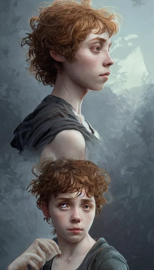 Image similar to Sophia Lillis, sweaty, insane, intricate, highly detailed, digital painting, artstation, concept art, smooth, sharp focus, illustration, Unreal Engine 5, 8K, art by artgerm and greg rutkowski and alphonse mucha