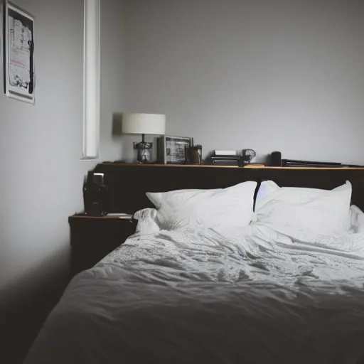 Image similar to man in dark bedroom lit only by computer screen